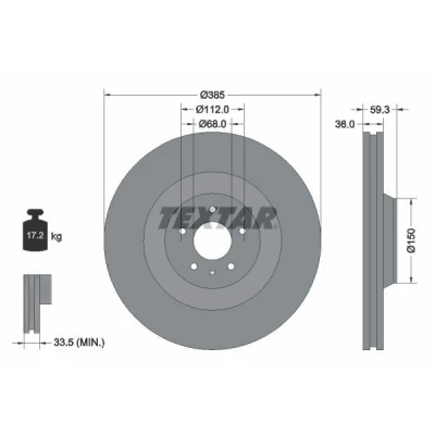 Imagen de TEXTAR Disco de freno AUDI: A8 D3 PRO 36mm 05/06 112mm ventilación interna revestido 92184203 4E0615301E,4E0615301K,98200184201PRO Discos