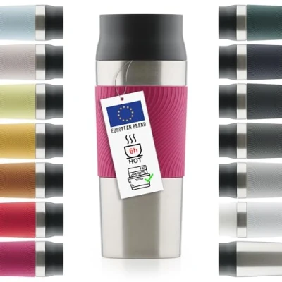 Imagen de Blumtal Vaso Termo café para llevar de a prueba fugas, mantiene las bebidas 12h frías y 6h calientes, con práctico cierre Quick Press, Libre BPA, Rosa Fresa, 500 ml