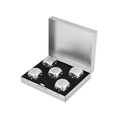 Imagen de SCSpecial Dados de aleación Aluminio 5 Piezas Metal portátiles 16 mm con Caja Cuadrada 6 Lados para Beber Juego Fiesta Plata