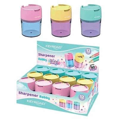 Imagen de KEYROAD Sacapuntas ergonómico doble pastel, 12 unidades, cuchillas de acero, lápices y colores, para guardería, preescolar escuela/afilador
