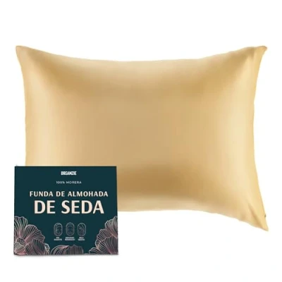 Imagen de DREAMZIE Doble Cara 100% 19 mm Funda de Almohada Seda Pura moras para la Salud del Cabello y Piel Funda, con Cremallera Oculta, 1 Pieza, 40x60 cm, Oro