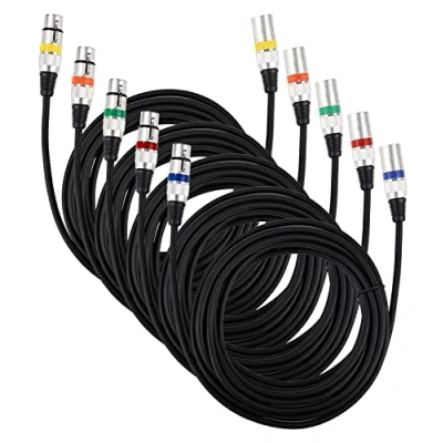 Imagen de PERMUST (Paquete de 5 cable micrófono XLR macho a hembra 3 pines m / 16,4 pies, conexión señal Dmx Cables para luz escenario (conector metal)