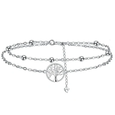 Imagen de J.MUEN Árbol de la Vida Pulsera Plata Ley 925 para Mujer Pulseras Doble Cadena con Cuentas,Ideas Niñas Regalos Feliz Cumpleaños Mujeres