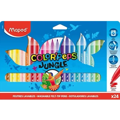 Imagen de Maped Rotuladores de Colores para Niños Color&#039;s Peps Jungle 24 Punta Gorda Tinta Ultra Lavable Gran Resistencia al Secado Variedad