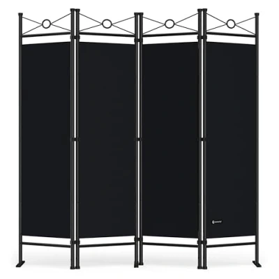 Imagen de Deuba Separador de Ambientes Lucca 180x163cm 4 Paneles Plegables Pared Divisoria Decoración Biombo Negro