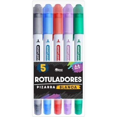 Imagen de Rotuladores Pizarra Blanca de SmartPanda Rotulador Blanca, Punta Doble, Mediana y Fina para Pizarras Blancas Borrado en Seco el Hogar u Oficina 5 Colores