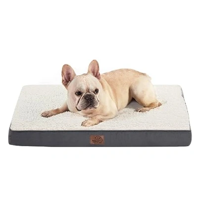Imagen de Bedsure Cama Perro Pequeño Ortopédica Colchón Lavable M, Desenfundable con Espuma De Caja Huevos, 76x51x7.6 cm, Gris