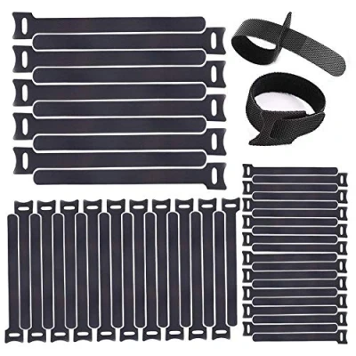 Imagen de Organizador Cables,Brida Reutilizable 60 Piezas Presilla Cinta Bridas Negro Y Loop Correa Sujetador Estilo Reusables Tiras 3 Tamaños Diferentes