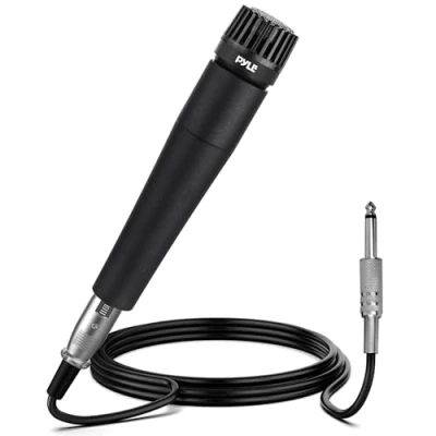 Imagen de PYLE Micrófono profesional dinámico de mano. Vocal, unidireccional y manual. conexión XLR, boton on/off, cable ¼ “, color negro