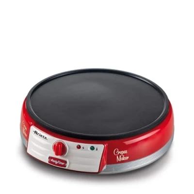 Imagen de Crepera Ariete Party Time, 1000 W, Antiadherente, Placa de 33 cm, Termostato regulable, Rojo