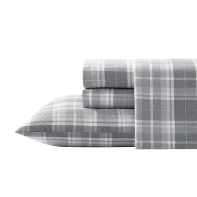 Imagen de Laura Ashley Sábanas Juego de Cama Franela algodón, Mulholland Plaid Grey, Matrimonio