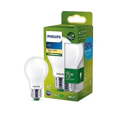 Imagen de Philips Bombilla LED Mate Eficiente, Casquillo E27 5.2W, 1095 Lúmens, Luz Blanca Cálida 2700k, Clase Energetica A