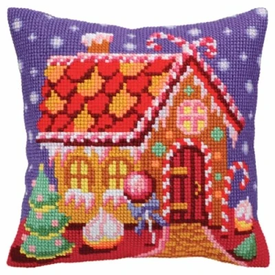 Imagen de Colección D&#039;Art Kit de cojín punto cruz pan jengibre, artículo: 5 391 Tamaño 40x40 cm.