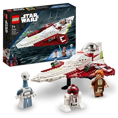 Imagen de LEGO Star Wars Caza Estelar Jedi de OBI WAN Kenobi, Nave Juguete Construcción, Regalo Navideño y Reyes Magos para Niños Niñas 7 Años o Más, Droide R4 P17, Taun We Espadas Láser 75333