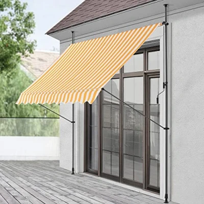Imagen de Toldo articulado con armazón 200 x 120 220 309 cm Enrollable terraza balcón Protector de Sol Parasol Amarillo y Blanco