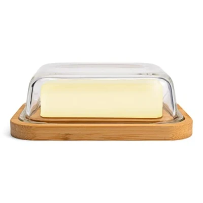 Imagen de Greenable ® Mantequillera Recipiente sostenible de bambú con tapa cristal 100% libre BPA Butter Dish Para 250 g mantequilla