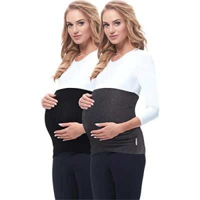 Imagen de Be Mammy Bandas de Maternidad del Vientre Pack 2 para Mujer 169 (Negro/Melange Oscuro, 40/42)