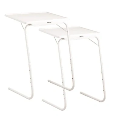 Imagen de Jocca Set de 2 Mesas Auxiliares Plegables Sofá Salón con Altura Regulable Pequeñas Ahorro Espacio 3 Posiciones Color Blanco (Pack Mesas)