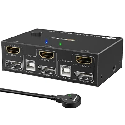 Imagen de DP HDMI KVM Switch 2 Ordenador Monitor, Conmutador USB Displayport Para dos monitores, Admite 4K @ 60Hz Computadoras que Comparten Teclado, Mouse y Monitor