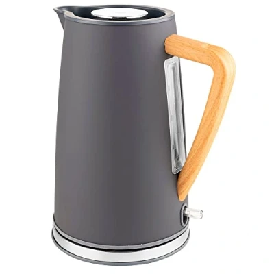 Imagen de FLORINA Botti Nelly Hervidor de Agua Eléctrico Ultra Rápido, Inalámbrico sin Cable, Diseño Nórdico, 1,7 L, Asa Efecto Madera, Apagado Automático, Grafito, 2150W, 6C5436