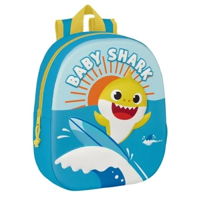 Imagen de BABY SHARK Mochila Escolar, con Diseño 3D, Adaptable a Carro, Ideal para Niños de Diferentes Edades, Cómoda y Versátil, Calidad Resistencia, 27x10x33 cm, Color Azul