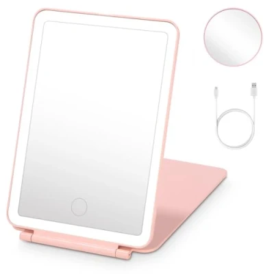 Imagen de Espejo con Luz,USB Recargable Maquillaje Luz, Vanity Mirror,Espejo Aumento 10X,de Tocador Viaje Portátil Luz Ajustable,Iluminación 3 Colores,Pantalla Táctil, Cosmético Mesa, Rose