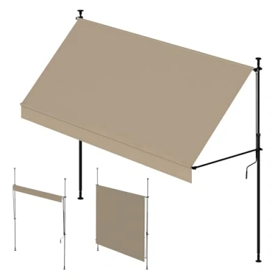 Imagen de Wasabi Toldo Portatil 300x120cm Cityline Altura Ajustable Montaje sin Taladrar Lona Protección UV Inclinación Regulable Resistente para Exteriores, Jardín, Balcón Beige