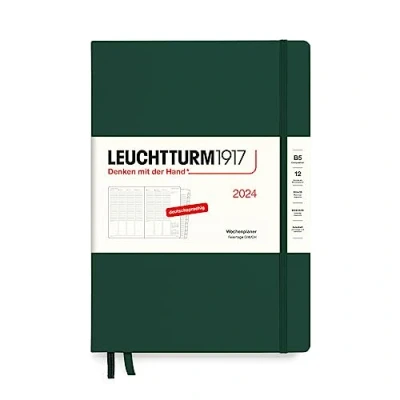 Imagen de LEUCHTTURM1917 Planificador semanal Composition (B5) 2024 367843, con cuaderno adicional para direcciones y aniversarios, color verde bosque, alemán, 12 meses
