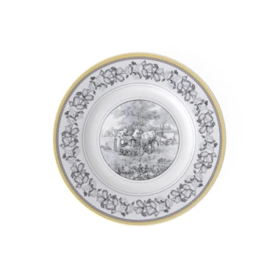Imagen de Villeroy &amp; Boch Audun Ferme Plato para desayuno o postres, 22 cm, Porcelana Premium, Blanco/Gris/Amarillo
