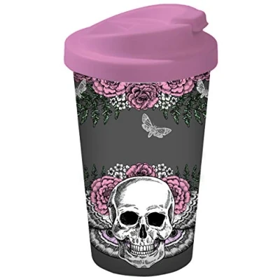Imagen de Infinite by GEDA LABELS (infkh) 13667 Calavera Lady Skull Coffee to go taza, Thermos, vaso higiénicas, PP, gris/rosa