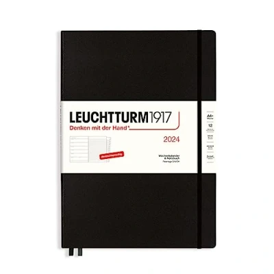 Imagen de LEUCHTTURM1917 367693 Master Agenda semanal y cuaderno (A4+) 2024, con adicional para direcciones aniversarios, color negro, alemán, 12 meses