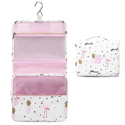 Imagen de Bolsas de Aseo para Mujeres y Niñas, Lychii Neceser Viaje con Colgar Gancho, Impermeable Organizador Cosméticos Flamencos