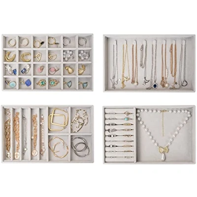 Imagen de Procase 4 Capas Combinadas Organizador de Joyas, Bandeja Joyería para Guardar y Exponer Collares Pulseras Anillos Pendientes Gris