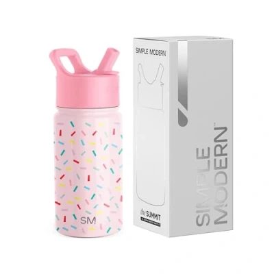 Imagen de Simple Modern Botella Agua Niños con Pajita Térmica Acero Inoxidable Aislado Reutilizable para y Niñas Summit 415ml Confetti