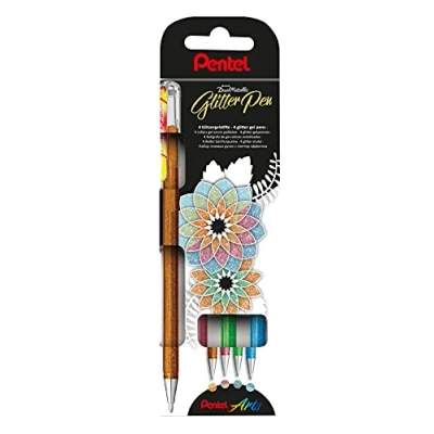 Imagen de Pentel Estuche 4 unidades del bolígrafo Dual Metallic de tinta gel y punta bola, Variedad colores metálicos brillantes.