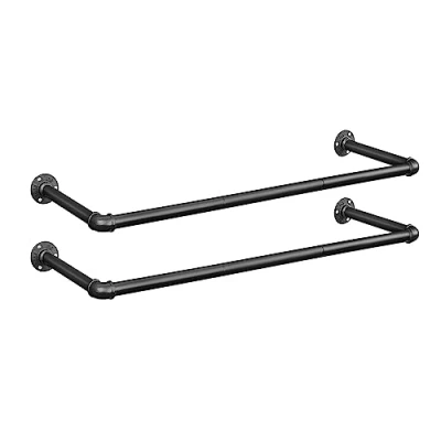 Imagen de SONGMICS Perchero de Pared para Ropa, Barra Colgar Ropa Industrial, Juego 2, Ahorro Espacio, 92 x 30 7,5 cm, Fácil Montaje, Espacios Reducidos, Negro HSR67BK02
