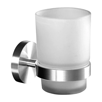Imagen de Ambrosya® Exclusivo Titular de Cepillo Dientes Hecho Acero Inoxidable Cuarto baño Taza Soporte Vidrio Montaje Inodoro Pasta (Acero (Cepillado))