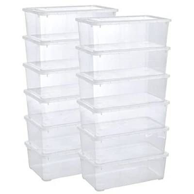 Imagen de Grizzly 12 x Caja de Almacenaje con Tapa 5 L Cajón Plástico Transparente Apilable Multiusos Organizador Armarios para Ordenación Ropa