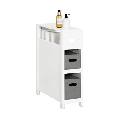 Imagen de SoBuy BZR83 W Mueble de Baño con 2 Cestos Armario Multifuncional Almacenaje para 1 Estante 60 x 20 70 Blanco ES