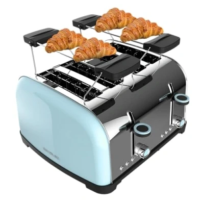 Imagen de Cecotec Tostador vertical Toastin&#039; time 1700 Double Blue, 1700W de Potencia, Doble ranura corta y ancha 3,8cm, Varillas Superiores, Acero Inoxidable, Apagado Pop up Automático, Recogemigas