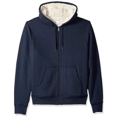 Imagen de Amazon Essentials Chaqueta en felpa y forro de borreguillo con capucha cremallera completa (disponible tallas grandes) Mujer, Azul Marino Mezcla, XL