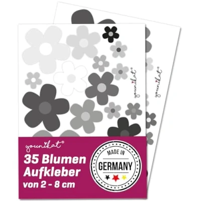 Imagen de Younikat I Set de pegatinas flores florecitas gris flower power pegatina para scooter bicicleta portátil teléfono móvil coche resistente a la intemperie kfz_244