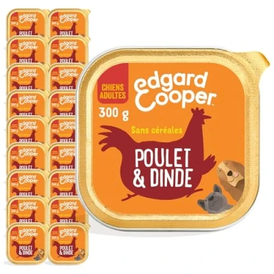 Imagen de Edgard &amp; Cooper Paté para Perros (Pollo y Pavo, 300 g x 18), sin Cereales, Carne Fresca proteínas de Calidad, Ingredientes Reales Perros, hipoalergénicos, azúcares añadidos