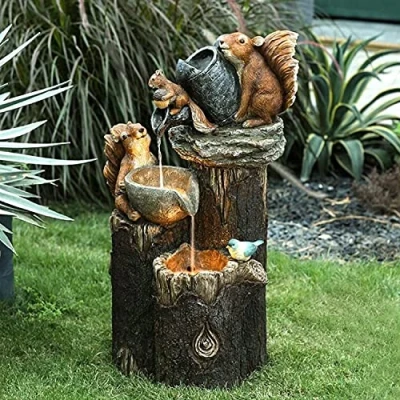 Imagen de Fiorky estatua de jardín animales con luces solares jardín, escultura ardilla/pato al aire libre, resina independiente en cascada, decoración (ardilla solar)