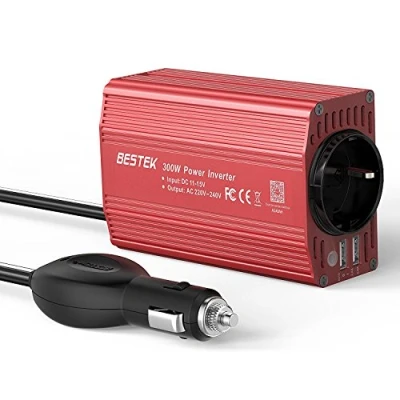 Imagen de BESTEK Convertidor 12 V 220 a 240 Transformador de Metal 300 W Cargador para Encendedor Cigarrillos Corriente con 1 Toma Francesa y 2 Puertos USB Inversor