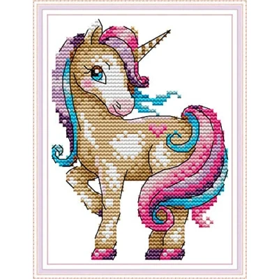 Imagen de Kit de punto cruz estampado, OWN4B The Magical Unicorn Patrón impreso 11CT 7.1x8.7 pulgadas bordado DIY (unicornio 2)