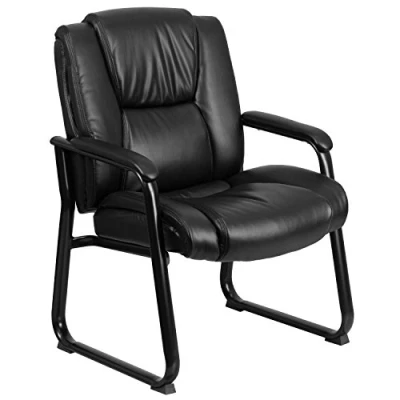 Imagen de Flash Furniture Hercules Series silla de oficina, grande y alta, hasta 226 kg, patrón capitoné, LeatherSoft, recepción ejecutiva, con base metálica delgada, negra, 1 ud.