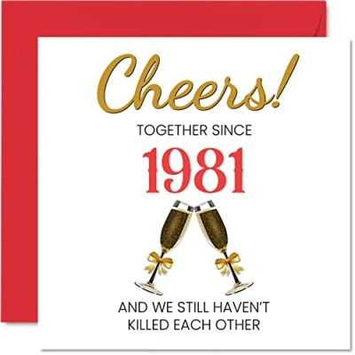 Imagen de Divertida tarjeta de 42 aniversario para marido y esposa, juntos desde 1981, tarjetas feliz boda pareja, regalos Te amo, felicitación 145 mm x