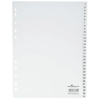 Imagen de Durable 616002 Índice de números (PP, A4 retrato, lengüetas en relieve 1 31, totalmente opaco, perforación universal) pieza, blanco
