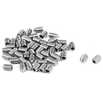 Imagen de sourcing map sourcingmap® M3 x 5 mm de punta cónica hueca hexagonal Tornillo sin cabeza en tono plateado 50 pcs